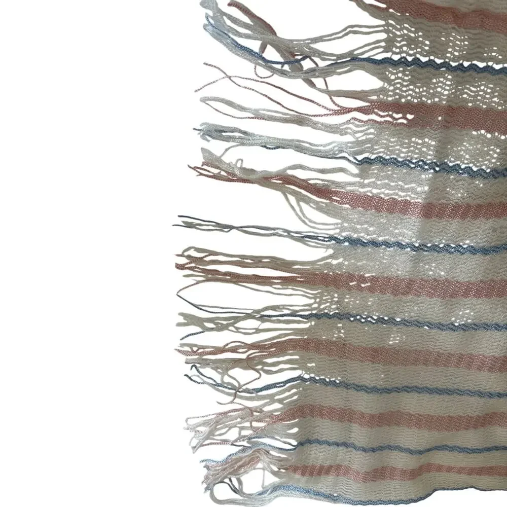 BURBERRY London Pastel Chevron Stripe Crocheted Fringe Scarf Wrap Mohair Blend